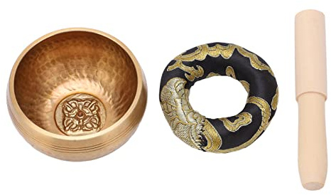 Baxnore Cuenco tibetano martillado a mano, cuenco con sonido de meditación, 8 cm, cobre rojo con palo de madera de melocotón para relajación de yoga, meditación profunda, alivio de