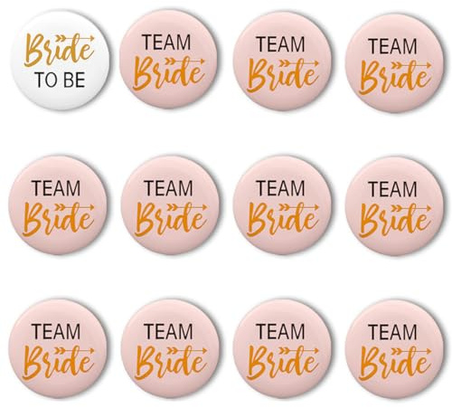 KAHZOR 12 Stück Jga Accessoires Frauen, Rosa Team Bride Button, Bride Accessories, Party Buttons Jga, Braut Button Set, für Hochzeit, Engagement Feiern, Spiele Party