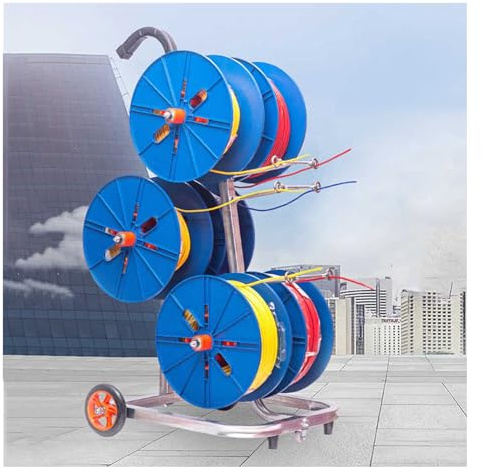 Heavy-Duty Wire Spool Rack with 6 Trays, Portable Cable Dispensing Stand, Multi-Axle Design for Efficient Workplace Organization and Storage