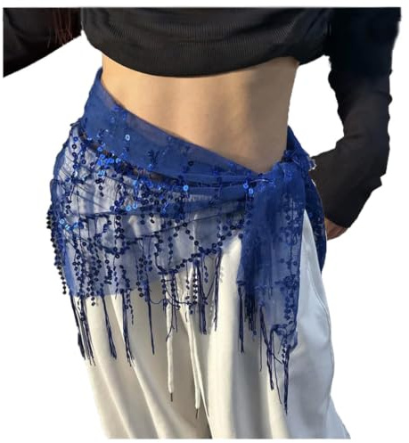 Qiantull Damen Bauchtanz Hüfttuch mit Pailletten Gürtel Hüfte Schal Rock Wrap Hüfttücher Glitzer Pailletten Bauchtanz Kostüm Hüfttuch Zubehör für Frauen und Mädchen Dunkelblau