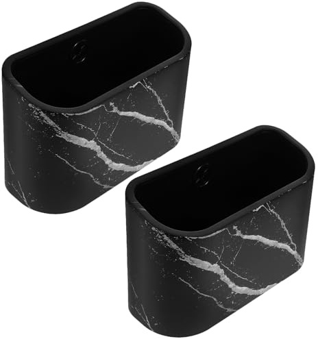 Toyvian Mini Cubos de Basura de Mesa sin Tapa, Diseño Compacto en Negro Mármol, 2 Unidades Plásticas para Estudio, Oficina y Habitaciones, Fácil de Mover