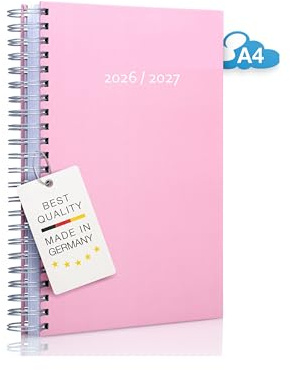 edition cumulus Kalender 2026/2027 DIN A4 – Dicker Tageskalender - August 2026–August 2027, Spiralbindung, Schwarz, Made in Germany, viel Platz pro Tag - STRAWBERRY ICE