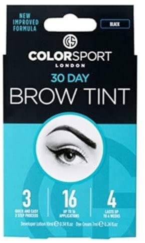 Colorsport London Teinture à sourcils 30 jours – Teinture semi-permanente végétalienne qui dure 30 jours, facile à utiliser avec applicateur de pinceau à sourcils, noir