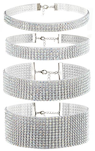 JewelryWe Schmuck 4 PCS Set Damen Halsband, Elegant Strass Choker Halsketten Farbig Transparent Harz Plastik Halsschmuck