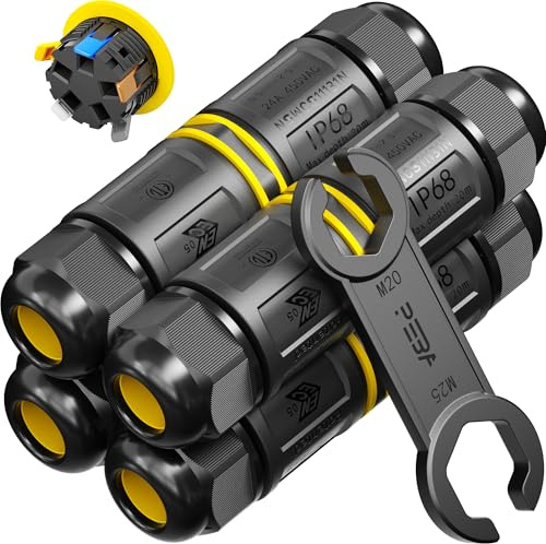 PEBA Kabelverbinder IP68 5-polig Abzweigdosen Verbindungsbox Verbindungsmuffe mit, für 4-14mm Kabel, für Garten Outdoor | Freienwasserdicht, 4 Stück Schwarz