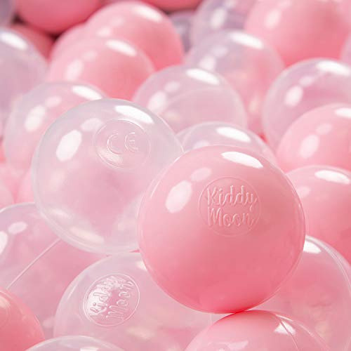KiddyMoon 100 Ø 7 cm barnbollar lekbollar för bollbad baby plastbollar tillverkade i EU, puderrosa/transparent
