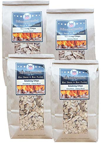 Räucherteufel Räucherholz, Smoker Chips Kirsche 450g + Smoker Chips Hickory 450g, zum Grillen & Smoken, 100% Natur, für perfektes Grillen, BBQ