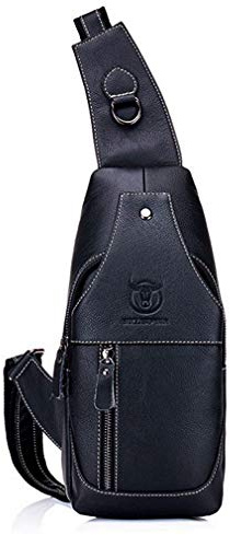 Xieben Mochila con bandolera de cuero para hombres, mujeres, bandolera, hombro, pecho, paquete de día, mochilas, viajes al aire libre, senderismo, acampada, mochila informal Negro