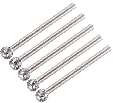 sourcing map 5Uds Diamante Rebabas Taladros Esmerilado Taladro 150 Granos | Tallado Giratoria Herramienta, para Vidrio Piedra Cerámica, 1/8 Pulgada Vástago, 6mm, Esfera