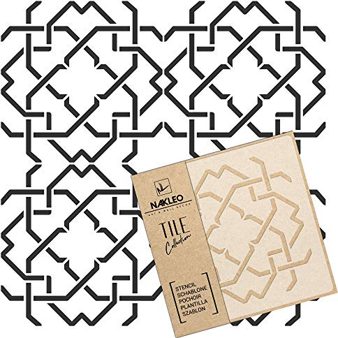 NAKLEO Plantilla para Pintar de Azulejo 20x20cm, Mazara Líneas Español Morisco Marroquí, Tile Stencil Plástico y Reutilizable, Manualidades DIY Casa Decoración, Piso Concreto Patio Pared Madera