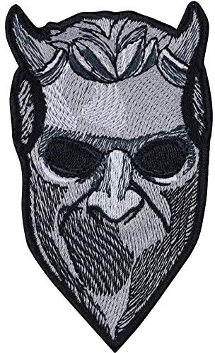 Heavy Metal patch djävul mask stryka på tung /trash/metallpatch festival jeans lappar/strykbilder att sy/stryka på | applikation huva/utomhus | 90 x 50 mm
