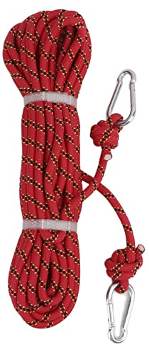 Red 10mm 15m Length Rock Climbing Rope, Bearing Capacity Red for Camping Hiking for Outdoor Sport, Reusable Soft Rope