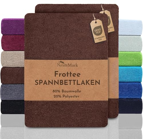 NatureMark 2er Pack FROTTEE Spannbettlaken, Spannbetttuch für kuschelig weiche Nächte, in viele Größen und Farben erhältlich | 90x190 cm - 100x200 cm - Schoko braun