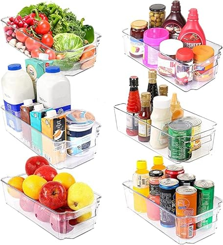KICHLY Organizadores para la despensa - Juego de 6 -Compartimentos de almacenamiento para la cocina, despensa, armarios, encimeras y refrigerador - sin BPA (Transparente)