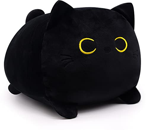 Desdfcer Katze Plüschtier, 41CM Schwarz Kuscheltier Katze Gefüllte Tierkissen Spielzeug, Weiche Plüsch Katze Stofftierpuppe Kinder, Jungen, Mädchen