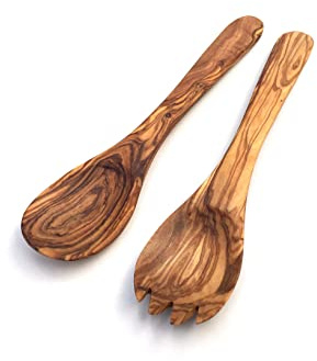 medina mood Hamburg Salad Servers Set of 2 Choice of Length, Salad Spoons, Handmade Olive Wood (Length: 25 cm)