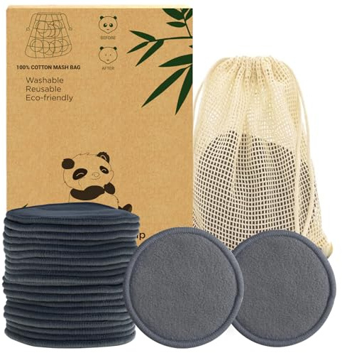 Sopurrrdy 20 Pcs Reusable Makeup Remover Pads - Gray Bamboo Reusable Cotton Rounds with Laundry Bag