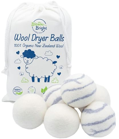 Organic Wool Dryer Balls Laundry Reusable (Set of 6) XL - 100% Pure New Zealand Wool - Natural Anti Static Fabric Softener Balls