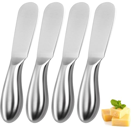 AOTOPYU 4 Stück Buttermesser Edelstahl Klein Dessertmesser käsemesser Tafelmesser Kindermesser Brotzeitmesser Butter Cutter Besteck Messer Streichmesser für Butter Käse Marmelade, 14 × 2cm