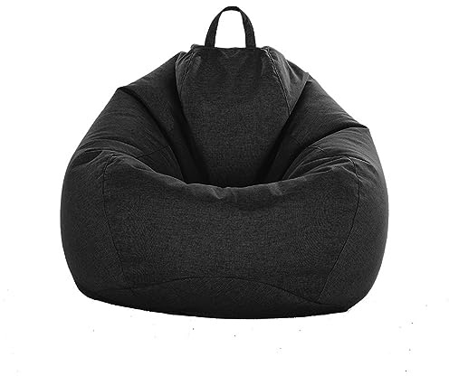 FANSU Copertura per Poltrona Sacco Puff Poltrona Senza Riempimento, Lino Tinta Unita Pouf Poltrona con Zip Poltrona a Sacco per Adulti e Bambini Interni, Casa, Soggiorno (XXXL,Nero)