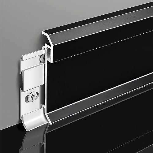 KHELSE H8cm LED Aluminum Channel Skirting, 10 Pack 3.3ft/1M Baseboard Skirting Profile Trim, Durable Metal Skirting Cove Base Floor Molding & Trim for Living Room Bedroom Kitchen Dining Room(Black)
