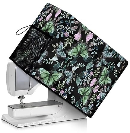 Jeiento Nähmaschinen-Abdeckung mit Griff, universelle Nähgeräte-Abdeckung zum Schutz Ihrer Nähmaschine, Staubschutz, maschinenwaschbar, Grüner Schmetterling rosa Blumen, Beauty Case