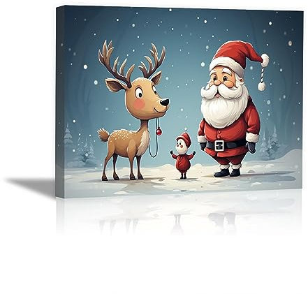 SHYAMIC Bilder Weihnachten Leinwandbild Kunstdruck, Rot, Grau Wandbild X-Mas Fenster Fotodruck Schneemann Kunstdruck Leuchtbild, Weihnachten Winteridylle Effekt - 60x90cm Gerahmt
