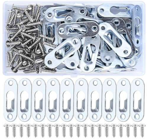 qxayxa 40 Pieces Cintres de Trou de Serrure, Support de Montage Dissimulé en Métal pour Fixation de Tableau Accrocher Attaches Mur Cabinet Miroirs Cadres Photo, avec 80 Vis, 44x16mm