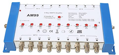 Amplificatore SMATV, amplificatore satellitare a 9 vie, plug and play, alto livello di uscita, 100-240 V, alloggiamento in metallo AM99 per interni (spina europea)