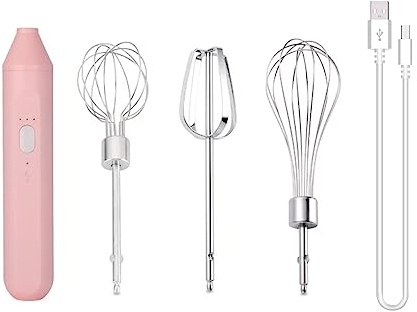 BEALIFE Batidor de huevos eléctrico con 3 cabezales Espumador de leche para té y café Hogar Mini batidor de crema de capuchino Mezclador de espuma Licuadora, Rosa