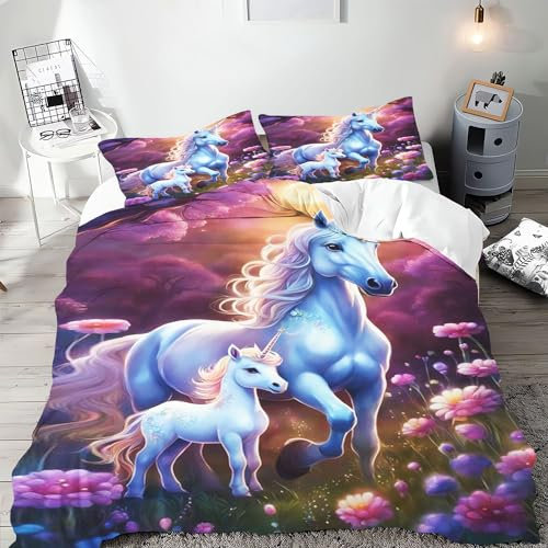 SMchwbc Pferde Bettwäsche 135x200 Pferd Mädchen Kinder Pferdebettwäsche Pferde Bettbezug Set Weiche Mikrofaser Pferde Bettwäsche Set Mit Reißverschluss Und 2 Kissenbezügen (220 x 240 cm,2)