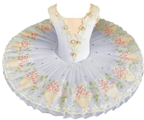 EFLALYHG Weißes Ballett-Tutu für Mädchen, Spitze, mit Perlen Bestickt, Tüll-Tutu-Rock, Ballerina-Tanz, Schwanensee-Party, Weihnachtsballett-Kostüme,B,150