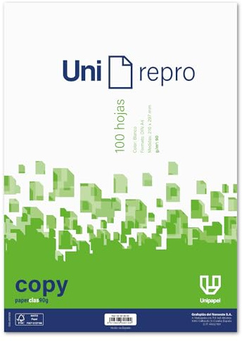 UNIPAPEL Packung mit 100 Blatt A4, glatt, 90 g, super starkes Papier für hochwertige und langlebige Drucke in Büros, Schulen und Zuhause.