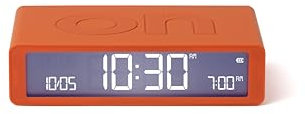 Lexon Flip Classic Luminous Morning Alarm Clock, Reversible with Faces on Off and Snooze Function, LCD Display and Touch Light, Rechargeable by USB-C – Orange