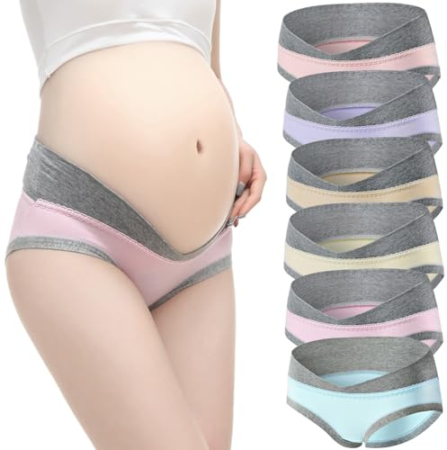 Hornice Mutandine per Gestante Cotone Mutande Gravidanza Donna Vita Bassa V-Forma Culotte Premaman e Post Parto Morbido Biancheria Intima in Gravidanza Pantaloncini,Confezione da 6,40-42