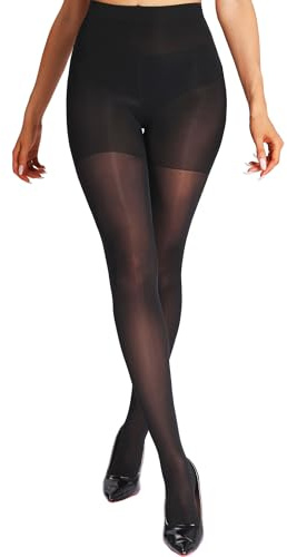 HOTBOSS Unbelievable Durability Tights, Rip Resistant Pantyhose, Control Top 40D Semi Sheer Tights for Women, Medias Mujer, Black-L