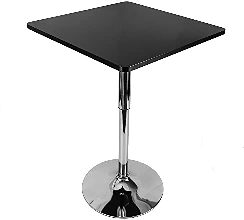 LANNADD Quadratischer Bartisch, Tisch Schwarz MDF Top Bistrotisch für 2 Personen, 60x60cm Höhenverstellbarer Hochtisch Bar Esstisch,Quadratischer Esstisch fußhoher Tisch