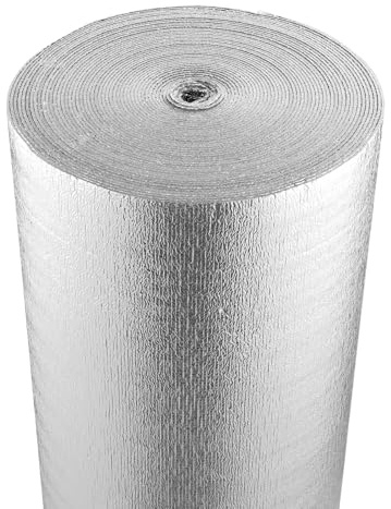 VEVOR Isolant thermique double réfléchissant, 76,2x1,22 m, rouleau d'isolation thermique barrière radiante en tissu tissé PE, épaisseur 0,165 mm, feuille d'aluminium, pour fenêtre, toit de camping-car