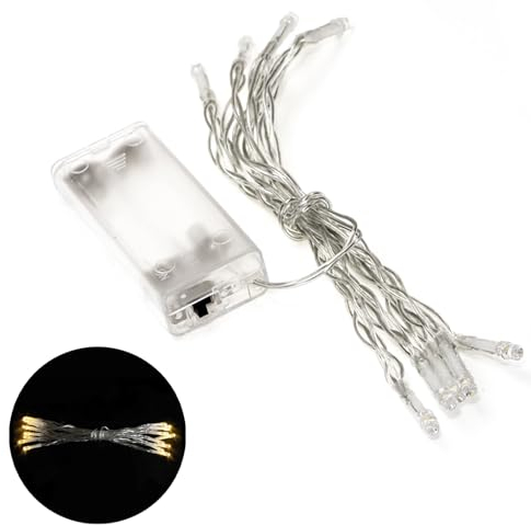 EUZUXU Catena di Luci a LED, Luce Bianca Calda, 1m, 10 LED, illuminazione Natalizia per Stanza, Giardino, Brocche, Natale, Decorazione