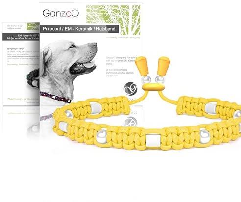 Ganzoo dekorativt hundhalsband Paracord 550 med polyester-nylonmantel, flätat zierhalsband med pärlor och EM-keramikrör, mjukt andningsbart, vattenresistent, S 33-42 cm, snörstopp, knappstängning,