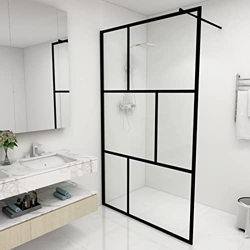 IKAYAA Duschabtrennung aus Glas, 5 mm, 115 x 195 cm, Schwarz
