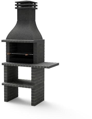 MOVELAR – Barbecue prefabbricato per legna e carbone modello BBQ TAOS PLUS con 1 supporto laterale corto (grigio scuro - 110 x 58 x 214 cm) REF: M01020 - Uso esterno