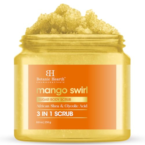 Botanic Hearth Mango Swirl Körperpeeling 260 ml | 3-in-1 Körperpeeling mit Sheabutter und Glykolsäure für glatte, strahlende Haut Für Männer und Frauen geeignet