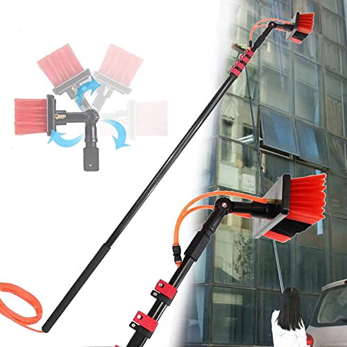 HYDIK Water Fed Cleaning System Telescopic Window Cleaner Water Fed Telescopic Brush Cleaning Tool for Window Glass with Brush and Telescopic Pole Water Wash Brush Kit