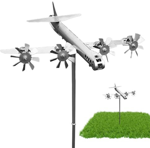 Flugzeug-Windspiel - Wetterfahne aus Edelstahl | Stabiles Material Metall | Windrichtungsanzeige für Garten und Outdoor