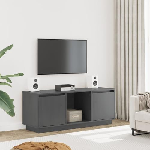 ShGaxin TV-skåp, vardagsrumsmöbler, TV-skåp, litet möbler, TV-sidobord, TV-bord, massivt furuträ grå 110,5 x 35 x 44 cm