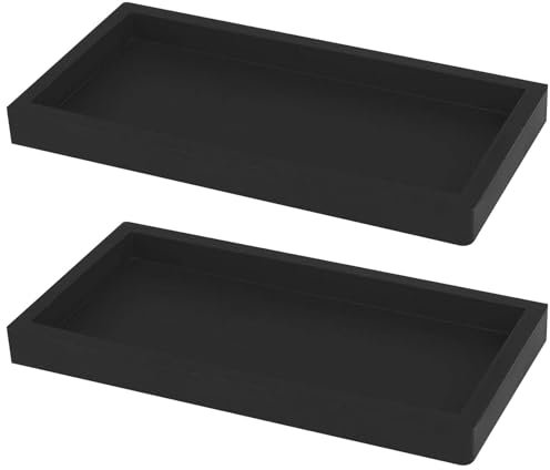 Pixaro 2 Stück Badezimmer Tablett Schwarz - Modernes Deko Tablett aus Silikon für Bad, Küchenspüle, Toilette, Badewanne, Waschtisch