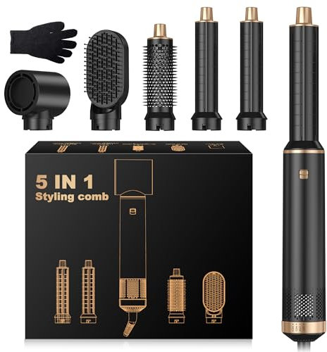 Airbrush 5 in 1 Hair Stylers, Magic Styler Air Styler Set with Curl Straighten, Volumise, Smooth and Hairdryer Brushes for Styling, Blow Dryer Brush, Air Styler for All Hair Type/Length