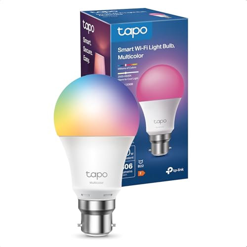 Tapo L530BA B22 Smart Bulb, Alexa Light Bulb, WiFi Smart Light Bulb, Multicolour, Dimmable, 8.3W (60W), Schedule and Timer, Away Mode, Energy Saving, Preset for Convenience, Works with Alexa, Google