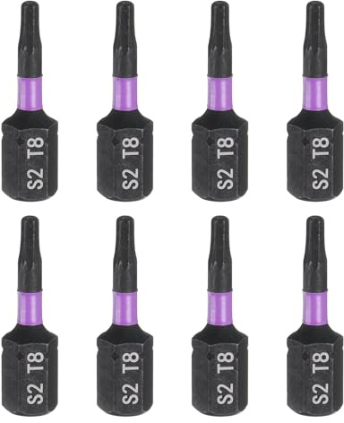 QUARKZMAN 8 Pcs Punta de Destornillador Torx T8 Puntas de Acero S2 | con Vástago Hexagonal de 1/4 de 25 Mm/1 Longitud, Puntas de Destornillador Industrial, Estrella Magnética de 6 Puntas